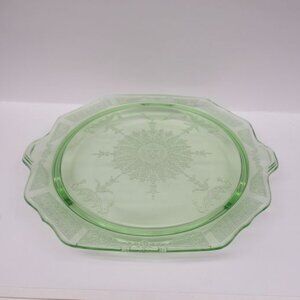 Hocking Depression Glass Green PRINCESS 11 Inch Three-Footed Cake Plate